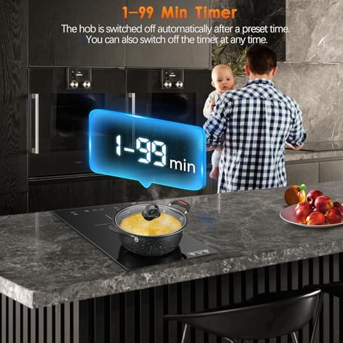 Plaque induction 2 feux avec minuterie et sécurité enfants, 3300W