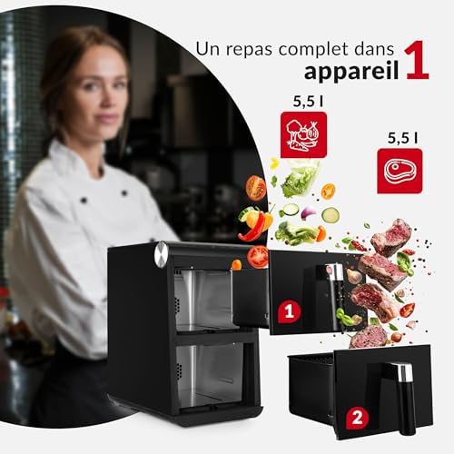 Friteuse à air chaud double chambre 11L avec contrôle indépendant et design moderne