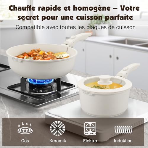Batterie de cuisine polyvalente avec revêtement granit antiadhésif et design empilable