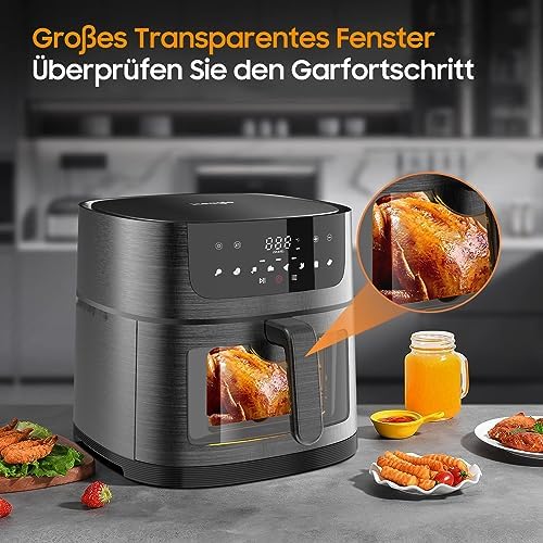 Friteuse à air XXL 9L avec fenêtre transparente et 8 programmes pour une cuisson saine