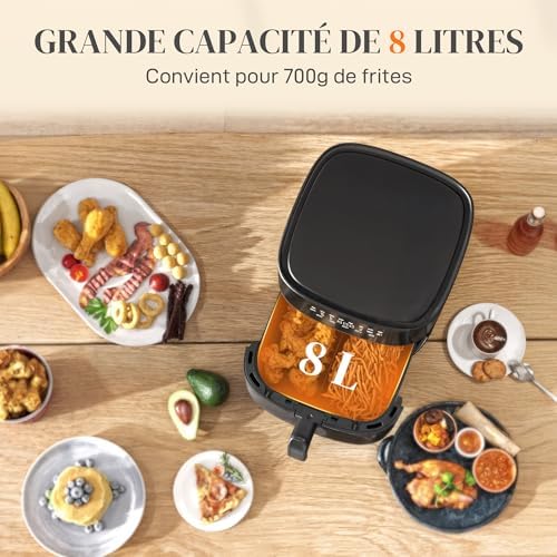 Air fryer avec cuisson rapide, menus prédéfinis et grande capacité de 8L