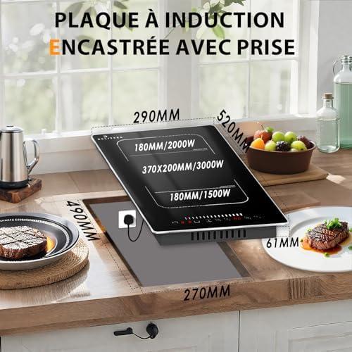 Plaque induction 2 feux avec commande à glissière et minuterie de 99 minutes