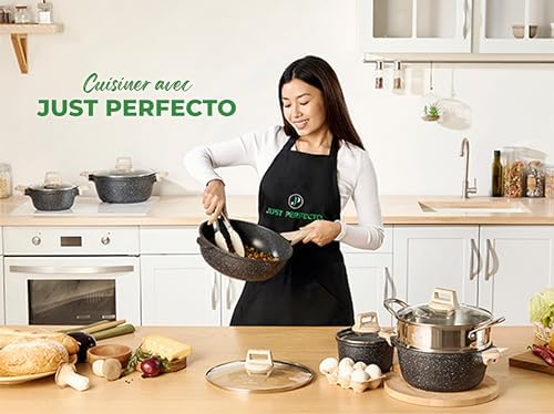 Batterie de cuisine 18 pièces avec revêtement céramique et manche amovible pour un rangement pratique