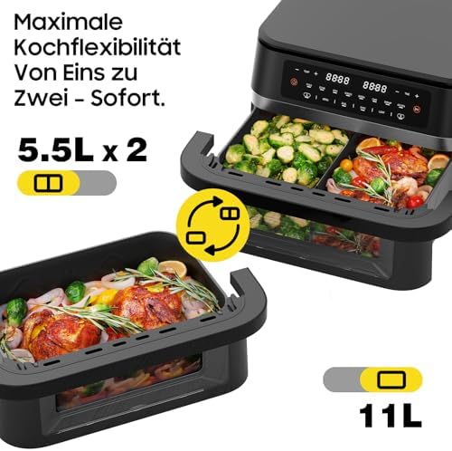 Friteuse à air XXL 11L avec double zone et cuisson rapide et saine