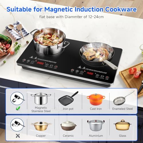 Plaque induction 2 feux haute efficacité avec système de cuisson double zone et sécurité intégrée