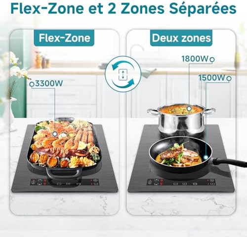 Plaque induction 2 feux avec Flexzone et sécurité avancée