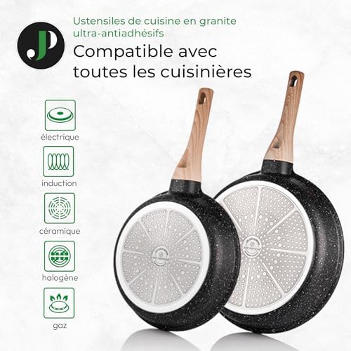 Batterie de cuisine 18 pièces avec revêtement céramique et manche amovible pour un rangement pratique