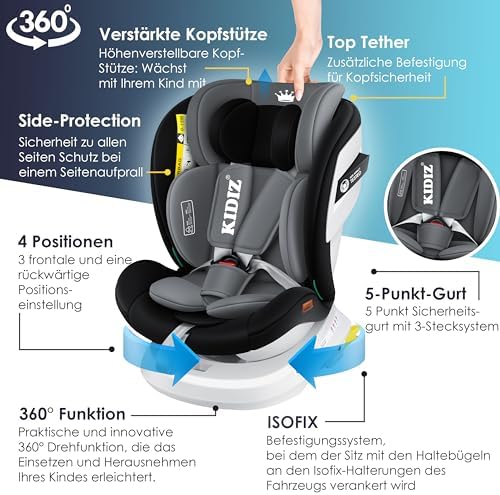 Siège auto isofix pivotant 360° avec sécurité optimale et confort pour enfants