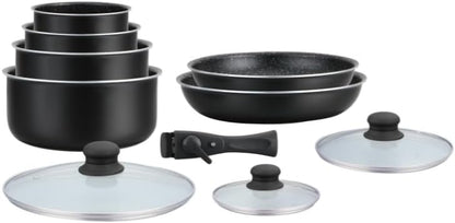 Batterie de cuisine avec revêtement pierre anti-adhésif et poignée amovible