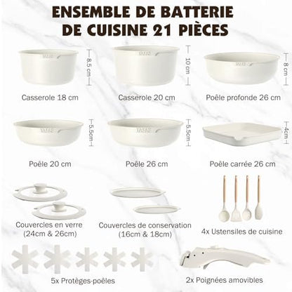 Batterie de cuisine polyvalente avec revêtement granit antiadhésif et design empilable
