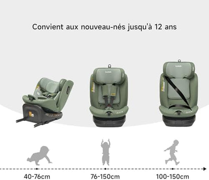 Siège auto isofix pivotant 360° pour enfants de 0 à 12 ans, sécurité et confort