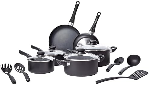 Batterie de cuisine antiadhésive 15 pièces avec ustensiles ergonomiques et compatibilité multiple