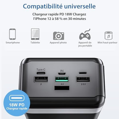 Batterie externe 50000mah avec charge rapide et sécurité avancée pour tous vos appareils