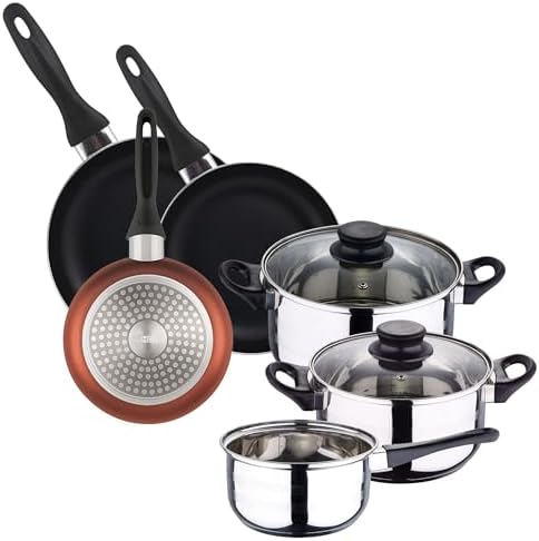 Batterie de cuisine 5 pièces en acier inoxydable avec poêles en aluminium pressé