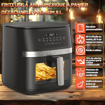 Friteuse à air sans huile avec technologie de cuisson rapide et fenêtre de visualisation