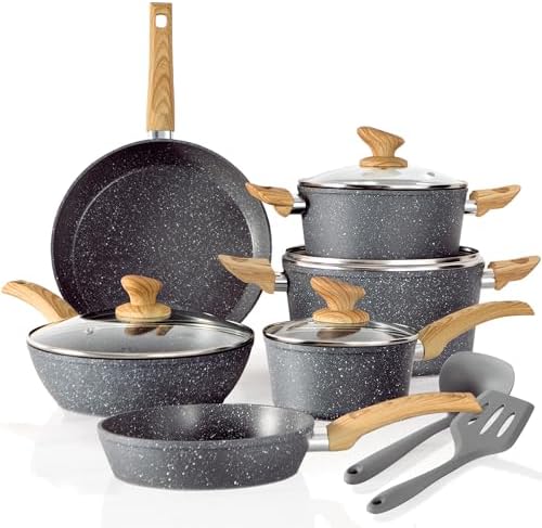 Batterie de cuisine antiadhésive en granit avec compatibilité à induction
