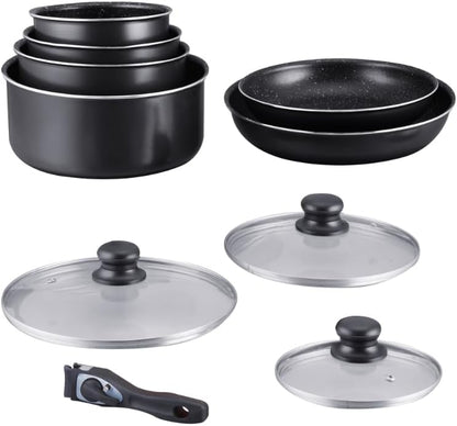 Batterie de cuisine avec revêtement pierre anti-adhésif et poignée amovible