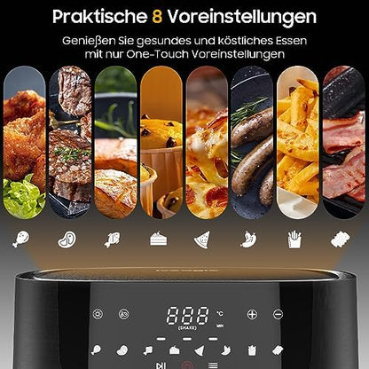 Friteuse à air XXL 9L avec fenêtre transparente et 8 programmes pour une cuisson saine