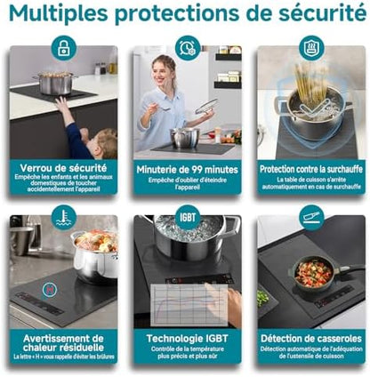 Plaque induction 2 feux avec Flexzone et sécurité avancée