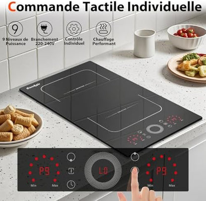 Plaque induction 2 feux avec zones de chauffe indépendantes et sécurité avancée