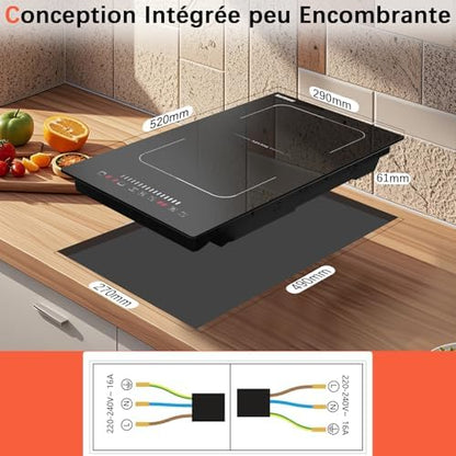Plaque induction 2 feux avec puissance exceptionnelle et design élégant