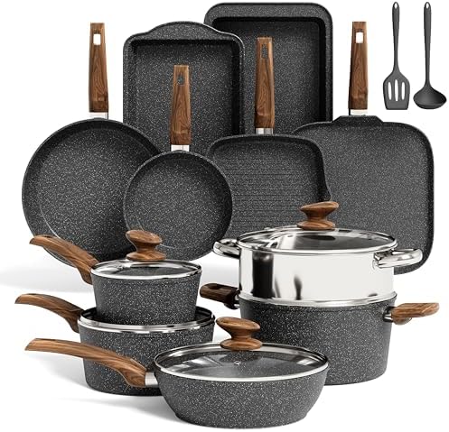 Batterie de cuisine 17 pièces avec technologie antiadhésive et compatibilité induction