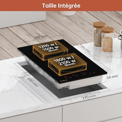 Plaque induction 2 feux avec fonctionnalités avancées et sécurité renforcée