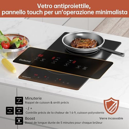Plaque induction 2 feux avec fonctionnalités avancées et sécurité renforcée