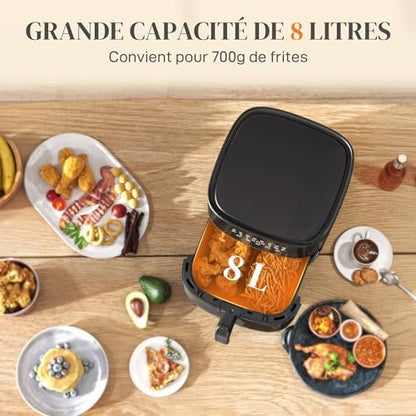 Air fryer avec cuisson rapide, menus prédéfinis et grande capacité de 8L