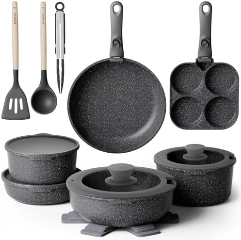 Batterie de cuisine complète de 20 pièces avec revêtement antiadhésif et poignées amovibles