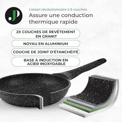 Batterie de cuisine 18 pièces avec revêtement céramique et manche amovible pour un rangement pratique
